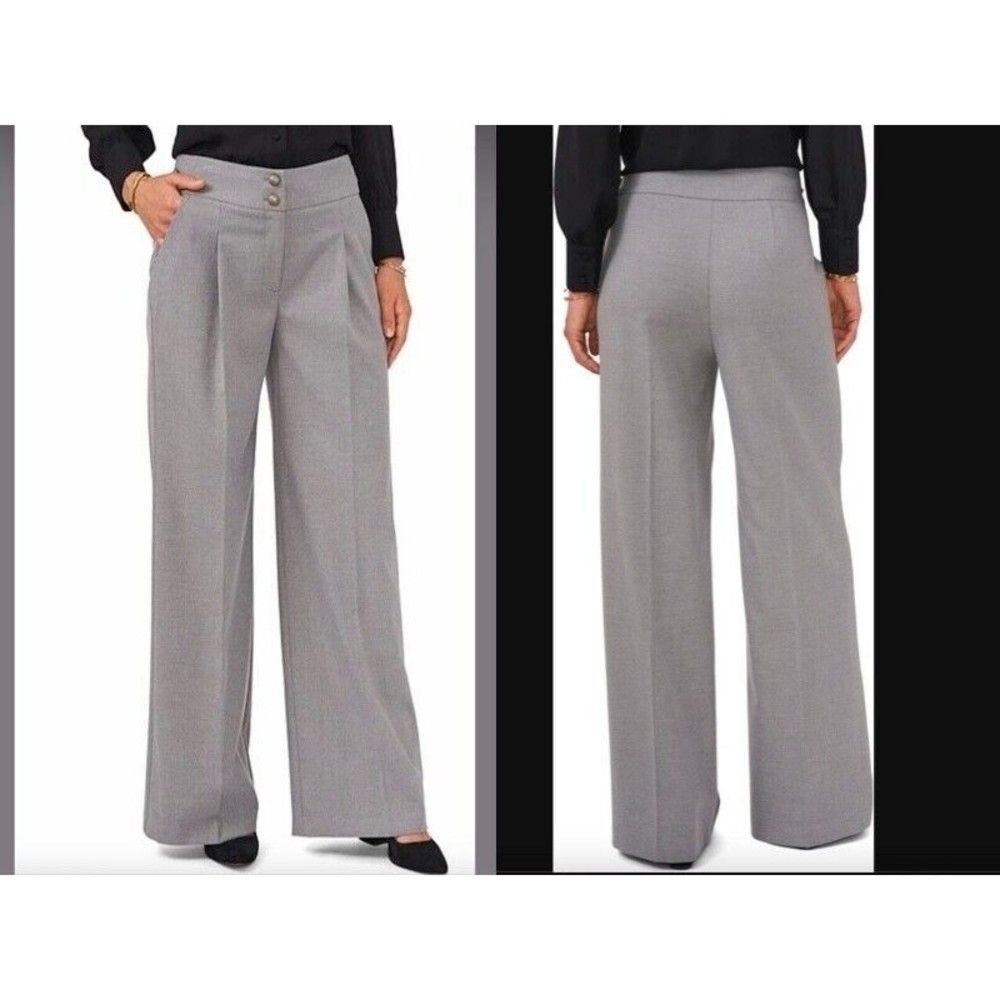 VINCE CAMUTO GREY Women's Wide Leg High Waist Melange Twill Trousers Pants Sz 10